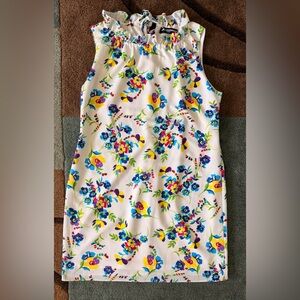 NWOT Karl Lagerfeld Floral Ruffle Neck Dress - White with Multicolor Flowers